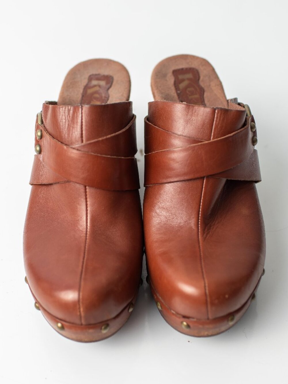 Korks Brown Leather Wooden Platform Clog Mules Women's EU 39 US 8 - Picture 1 of 9